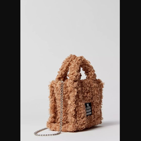 BDG Urban Outfitters Serena Tan Teddy Fleece Mini Tote Crossbody Bag - Picture 4 of 4
